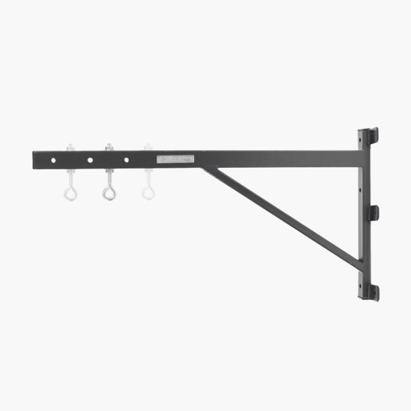 "A punching bag wall mount with an 80 cm depth (from the wall), featuring additional openings/slots for multiple uses, and a large, heavy-duty steel hook, from Kangaroo.